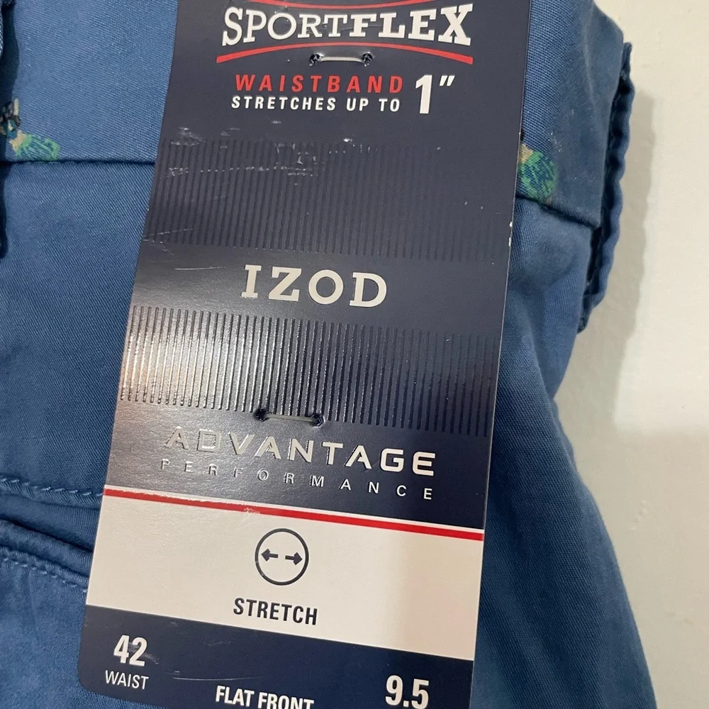 Izod SALTWATER Sportsflex Saltwater Advantage Performance Flat Front Blue Shorts
